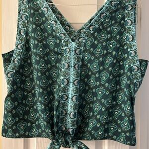 LOFT Green Sleeveless Tie Front Tank Top NWT